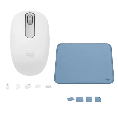 COMBO LOGITECH MOUSE M196 BLANCO Y PAD MOUSE 200x230 AZUL