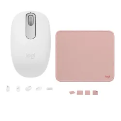 COMBO LOGITECH MOUSE M196 BLANCO Y PAD MOUSE 200x230 ROSADO