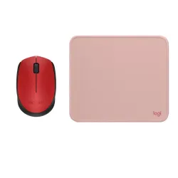 COMBO LOGITECH MOUSE M170 ROJO Y PAD MOUSE 200x230 ROSADO