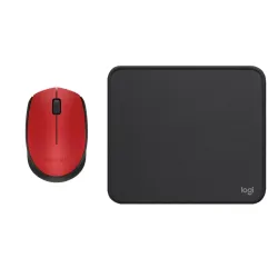COMBO LOGITECH MOUSE M170 ROJO Y PAD MOUSE 200x230 NEGRO