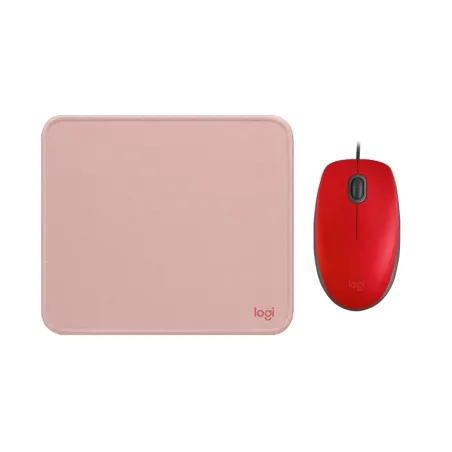 COMBO LOGITECH MOUSE M110 ROJO Y PAD MOUSE 200x230 ROSADO