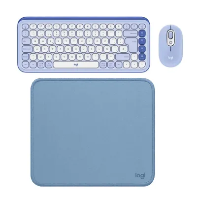 COMBO LOGITECH TECLADO  + MOUSE POP ICON LILA BLUETOOTH+PAD MOUSE 200X230 AZUL