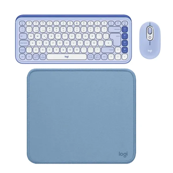 COMBO LOGITECH TECLADO  + MOUSE POP ICON LILA BLUETOOTH+PAD MOUSE 200X230 AZUL