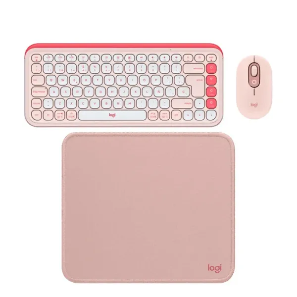 COMBO LOGITECH TECLADO + MOUSE POP ICON  BLUETOOTH+PAD MOUSE 200X230 ROSADO