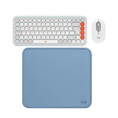 COMBO LOGITECH TECLADO + MOUSE POP ICON  BLANCO BLUETOOTH+PAD MOUSE 200X230 AZUL