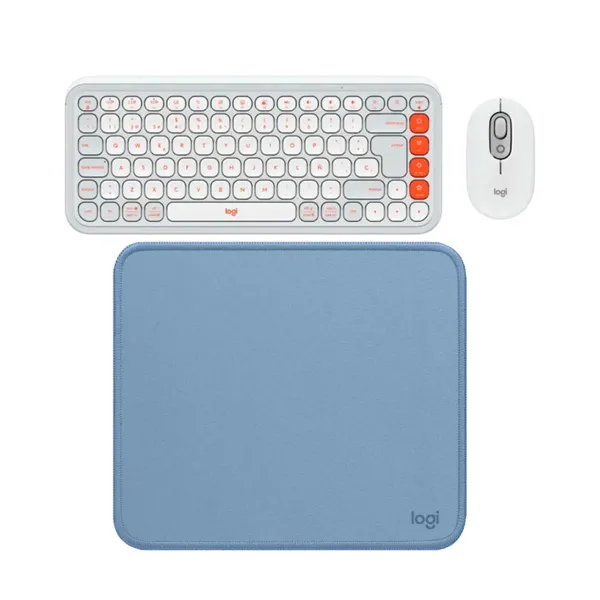 COMBO LOGITECH TECLADO + MOUSE POP ICON  BLANCO BLUETOOTH+PAD MOUSE 200X230 AZUL