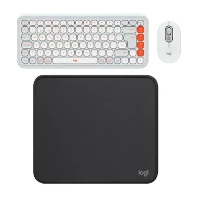 COMBO LOGITECH TECLADO + MOUSE POP ICON BLANCO BLUETOOTH+PAD MOUSE 200X230 AZUL