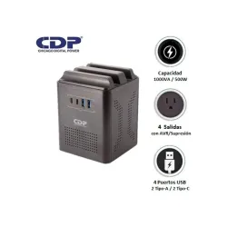 ESTABILIZADOR CDP RUAVR1004I 1000VA/500W 4 SALIDAS/2 USB-A/2 USB-C (RUAVR1004I)