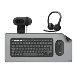 Kit Logitech con Teclado K380s, Mouse M350s, Cámara Web Brio 100 , Audífonos H390 Y Pad Mouse
