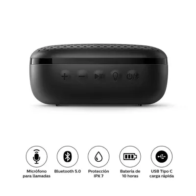 PARLANTE PHILIPS TAS2505 BLUETOOTH 10H 3W MIC IPX7 USB-C BLACK