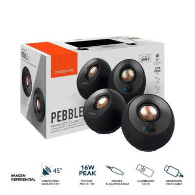 PARLANTE CREATIVE PEBBLE V2 2.0 8W/16W 3.5MM USB-C-POWER BLACK (51MF1695AA000)