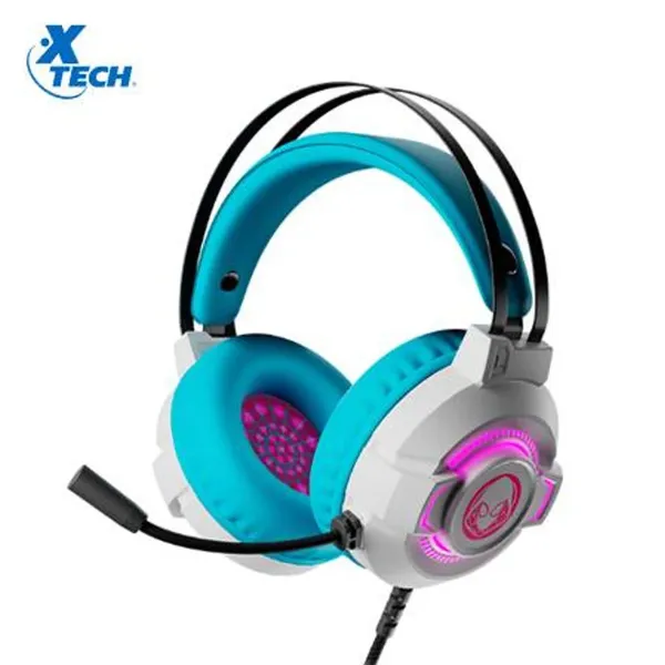 AUDIFONO C/MICROF. LICENCIADO XTECH GAMING GHOST SPIDER 50MM 2 PLUG-3.5MM/USB LED WHITE/TURQUESE