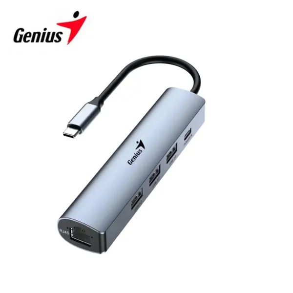 HUB USB-C GENIUS UH-545 GIGABIT ETHERNET 1-USB-C 3-USB-A