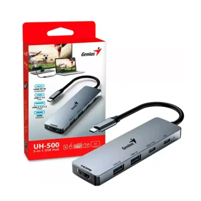 HUB USB-C GENIUS UH-500 2 USB-A 3.0 / 1 USB-C / 1 HDMI 4K POWER DELIVERY 100W SILVER