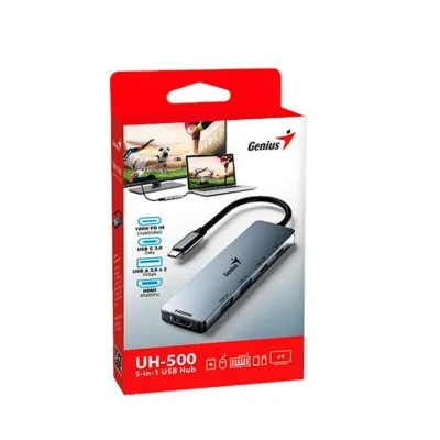 HUB USB-C GENIUS UH-500 2 USB-A 3.0 / 1 USB-C / 1 HDMI 4K POWER DELIVERY 100W SILVER